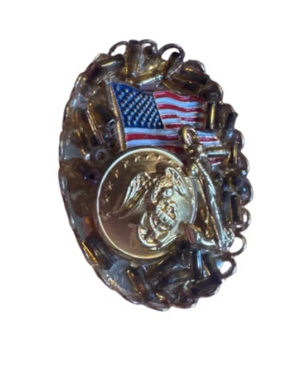 Patriotic usmc Gold-tone Eagle & Flag Brooch